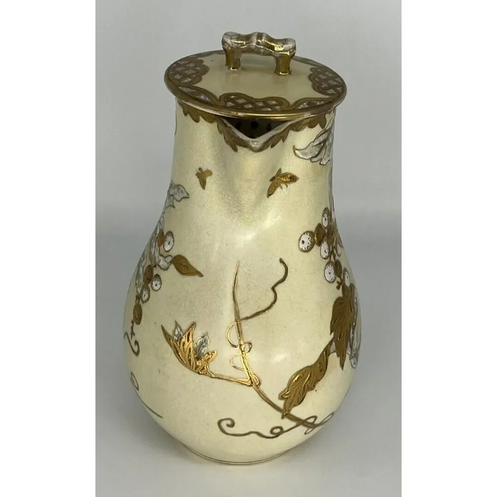 Antique English‎ Staffordshire Ivory and Gold Gilded Pottery Teapot